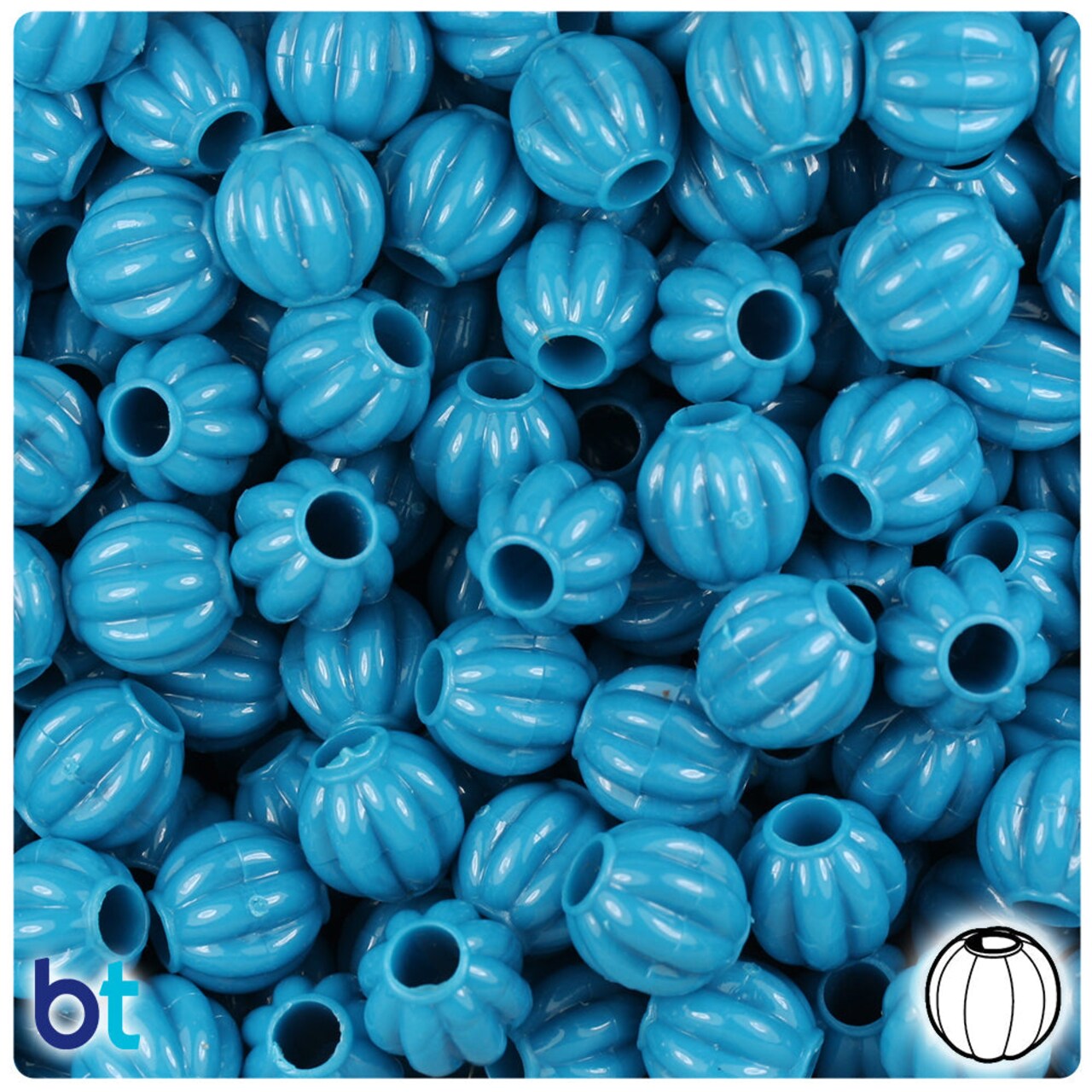 BeadTin Dark Turquoise Opaque 10mm Melon Plastic Pony Beads (300pcs)